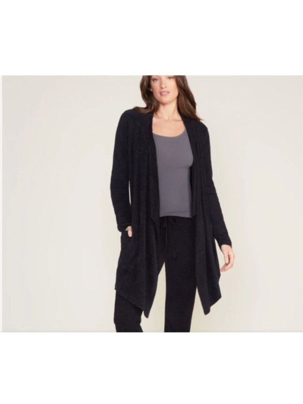 Barefoot Dreams Open Cardigan CozyChic Lite® Island Wrap size S/M Black Womens